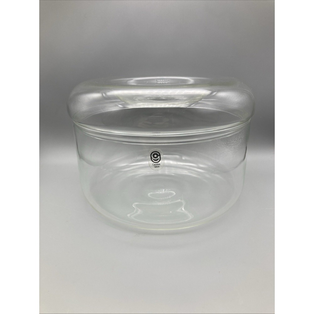 Vintage Clear Creative Glass By Corning Stackable Round Bowl Canister W/Lid